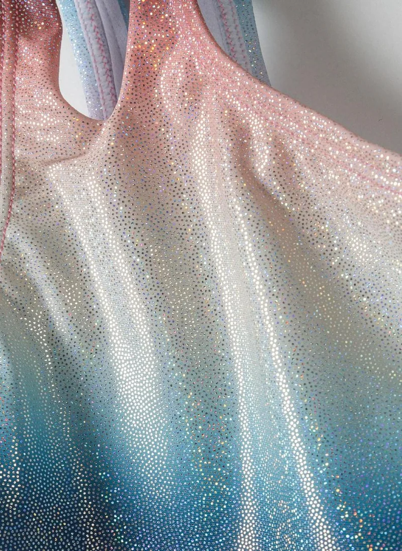 MINOTI Girls' Holographic One-Shoulder Swimsuit with Iridescent Shine