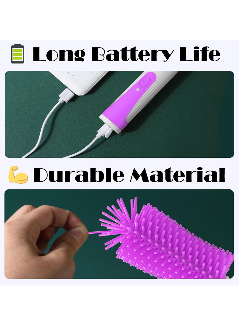 SYOSI Electric Baby Bottle Brush, Silicone Baby Bottle Brush Set, Rechargeable Cordless Nipple Brush Cleaner, Portable Baby Bottle Brush Kit for Cleaning Bottle, Nipple and Straw (Purple) - Image 4
