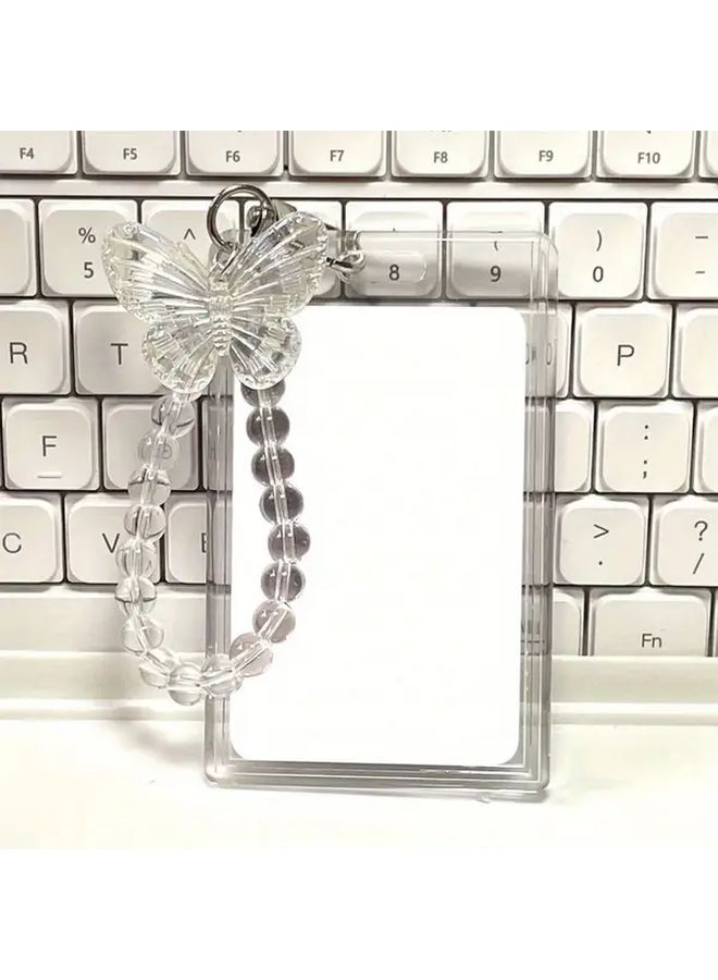 1pc Crystal Clear Card Protector with Sliding Design Waterproof ID Credit Card Holder Butterfly Pendant Keychain Accessory Model B - Image 5