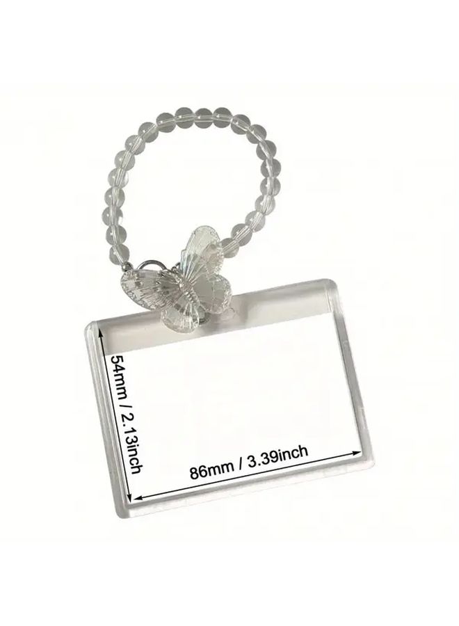 1pc Crystal Clear Card Protector with Sliding Design Waterproof ID Credit Card Holder Butterfly Pendant Keychain Accessory Model B - Image 4