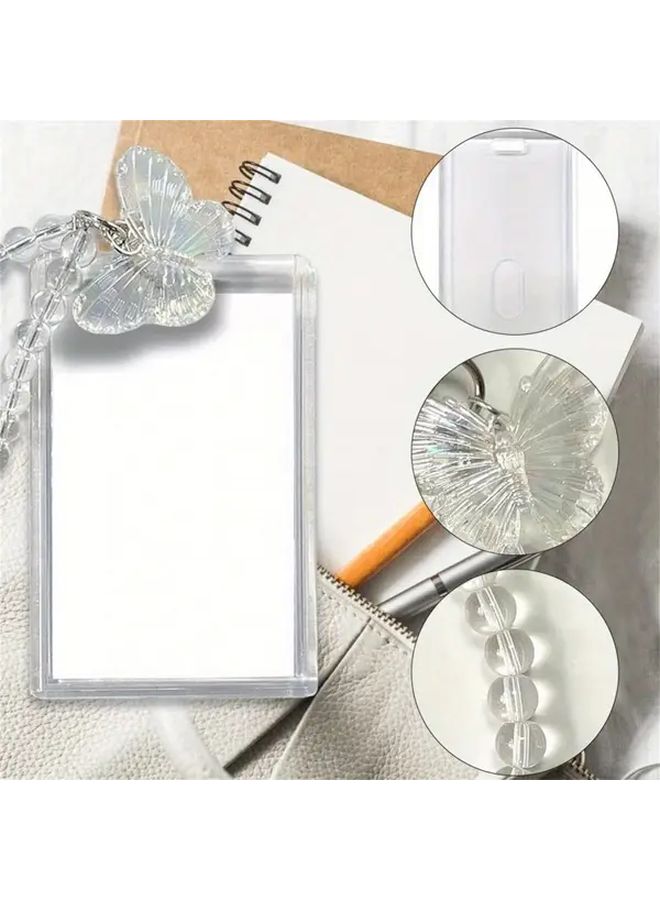 1pc Crystal Clear Card Protector with Sliding Design Waterproof ID Credit Card Holder Butterfly Pendant Keychain Accessory Model B - Image 1