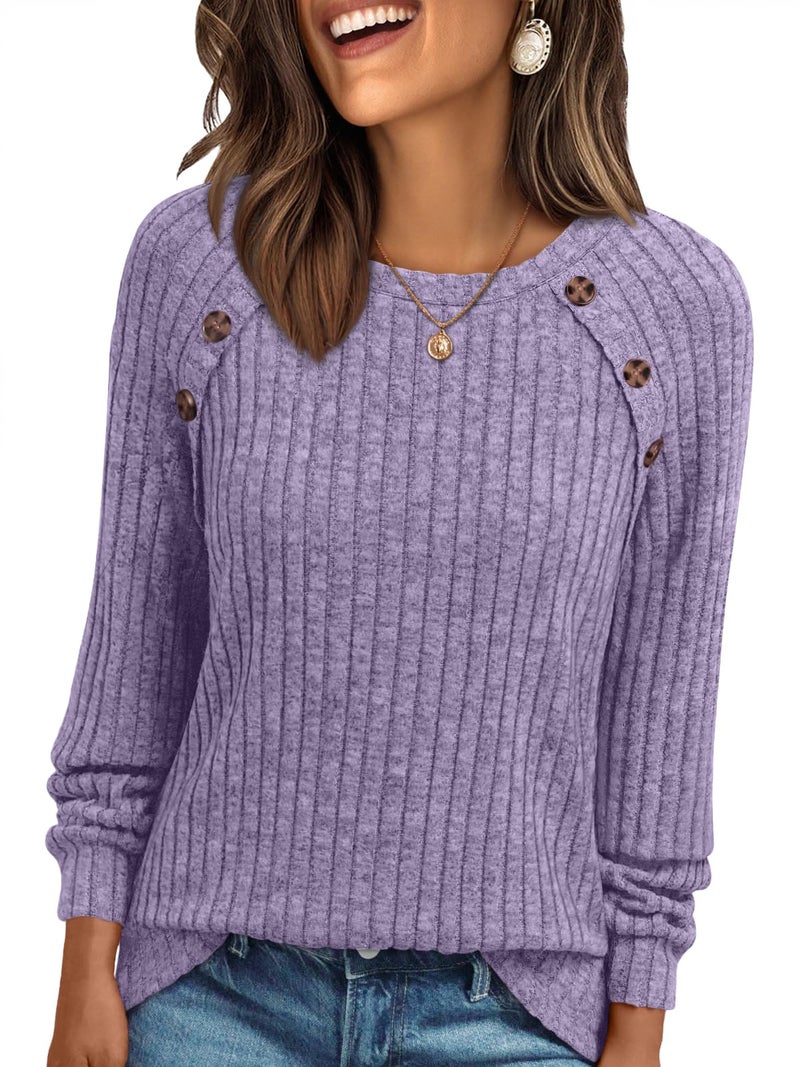 AUTOMET Womens Long Sleeve T Shirts Casual Tunic Work Tops Spring Plus Size Sweaters Date Night Outfit 2026 Dressy Blouse Light Purple S - Image 1