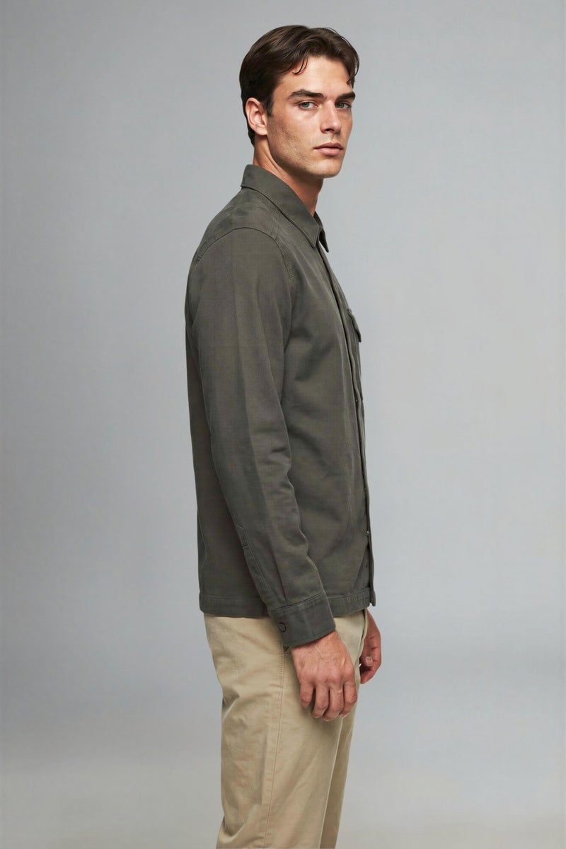 DeFacto Brown Man Boxy Fit Polo Collar Twill Overshirt Casual - Image 2
