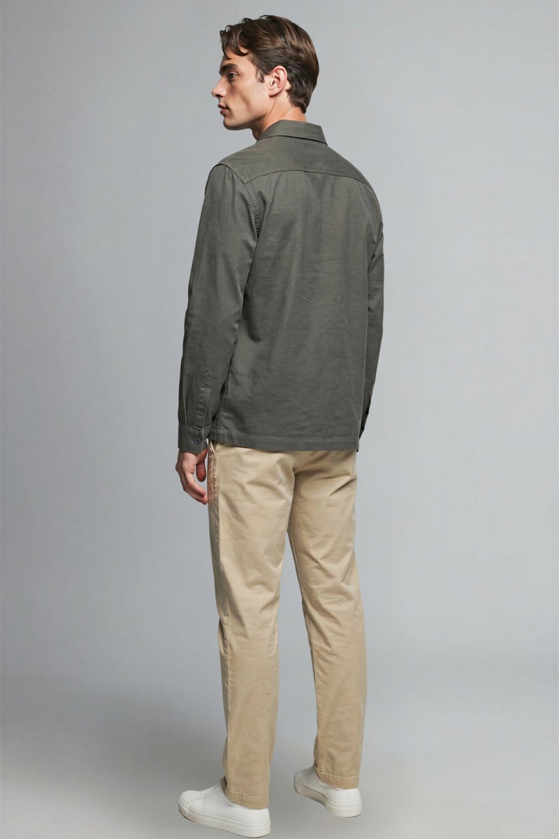 DeFacto Brown Man Boxy Fit Polo Collar Twill Overshirt Casual - Image 3