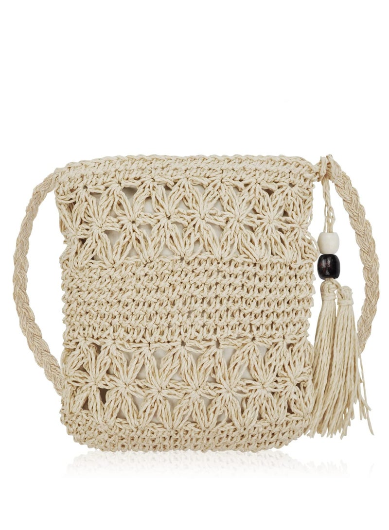 Zikra Straw Bags, for Women Summer Straw Beach Shoulder Bags Handbags Light Hand-woven Crossbody Tassel Bohemian Bags With Zipper for Purse Travel Holiday and Daily Use - Image 1