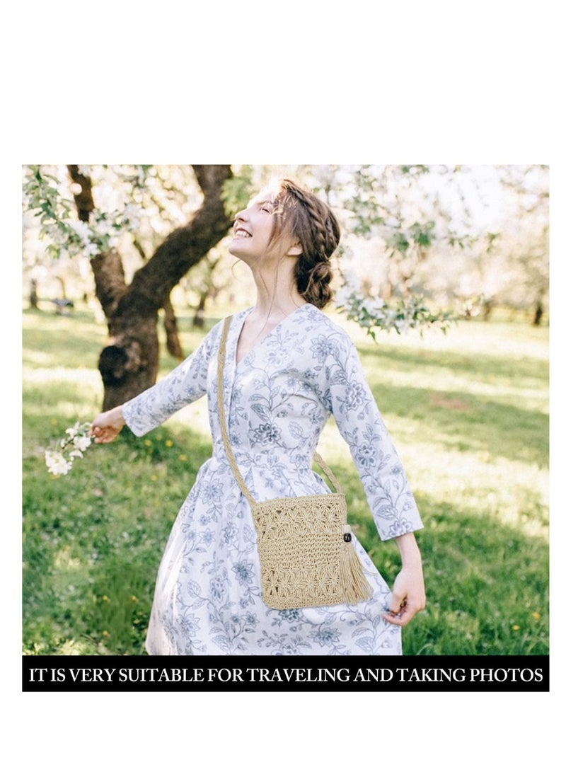 Zikra Straw Bags, for Women Summer Straw Beach Shoulder Bags Handbags Light Hand-woven Crossbody Tassel Bohemian Bags With Zipper for Purse Travel Holiday and Daily Use - Image 2