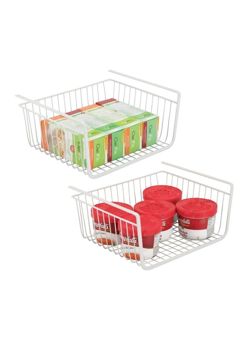 2 Pack Household Metal Under Shelf Hanging Storage Bin Basket with Open Front for Organizing Kitchen Cabinets, Cupboards, Pantries, Shelves - Image 1