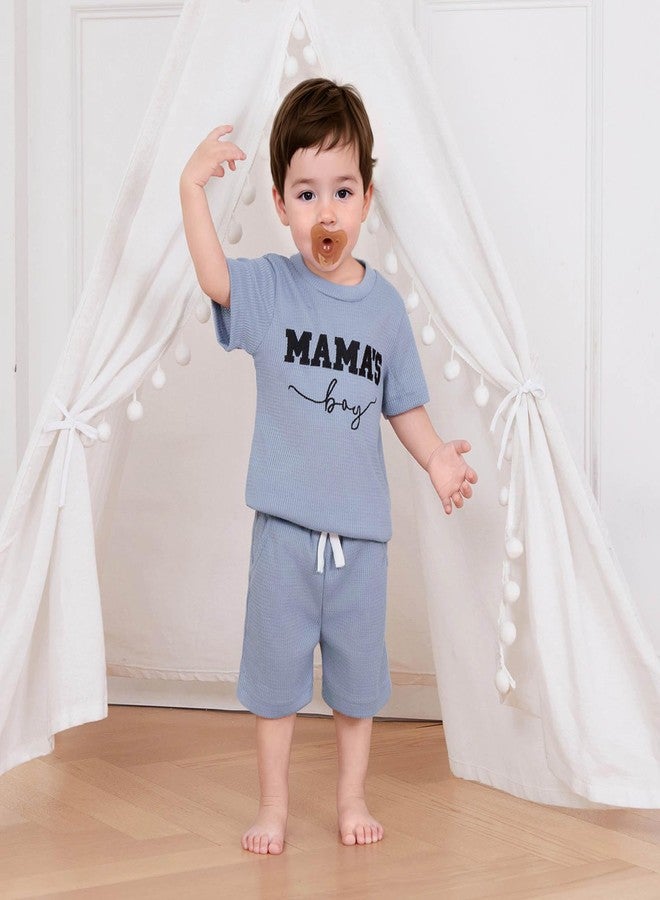 FOCUSNORM Toddler Baby Boy Summer Clothes Embroidered Waffle Short Sleeve T-Shirts Elastic Shorts Newborn Infant Boy Outfits (Mamas Boy Blue, 0-6 Months) - Image 2