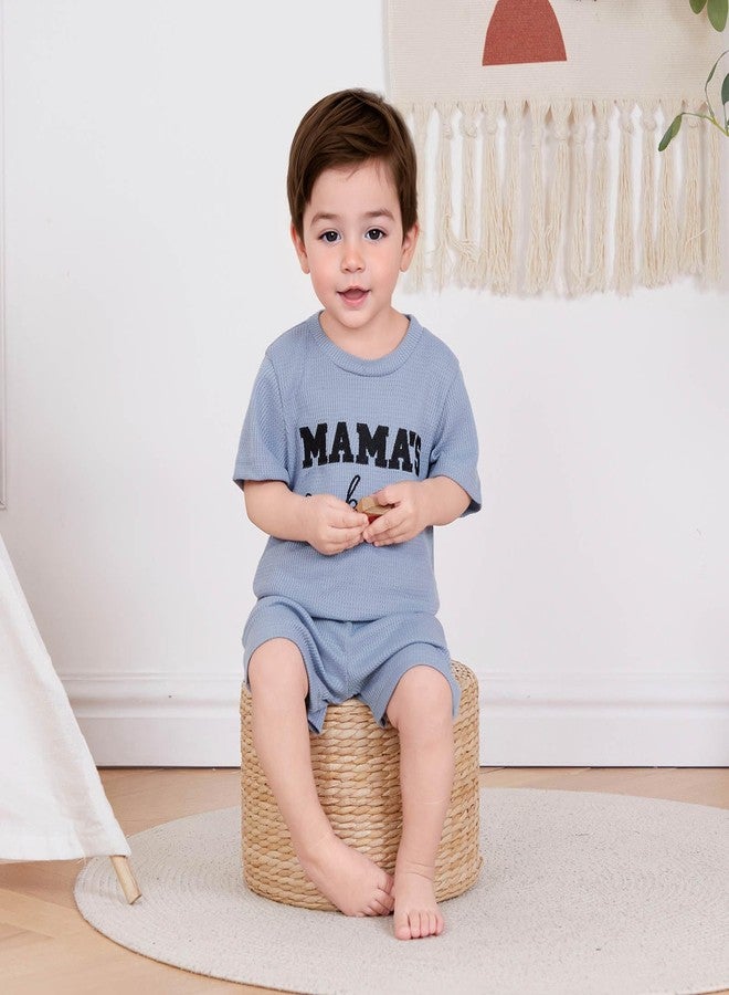 FOCUSNORM Toddler Baby Boy Summer Clothes Embroidered Waffle Short Sleeve T-Shirts Elastic Shorts Newborn Infant Boy Outfits (Mamas Boy Blue, 0-6 Months) - Image 4