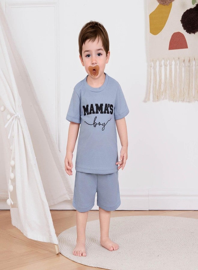 FOCUSNORM Toddler Baby Boy Summer Clothes Embroidered Waffle Short Sleeve T-Shirts Elastic Shorts Newborn Infant Boy Outfits (Mamas Boy Blue, 0-6 Months) - Image 3