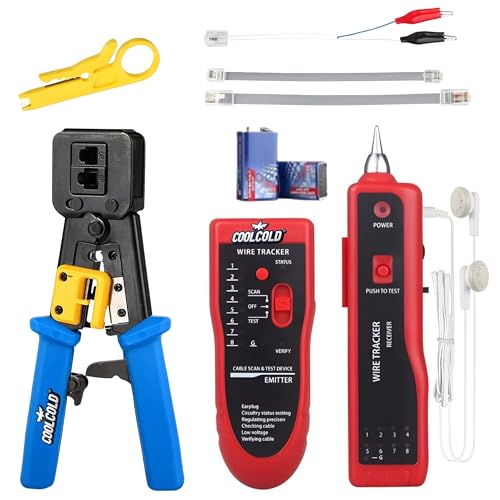 COOLCOLD RJ45 Crimping Tool Kit with LAN Tester – Pass Through Ethernet Crimper, Wire Cutter, Stripper & Network Line Finder for Cat5 Cat5e Cat6 RJ11 RJ45 Cable Installation - Image 1