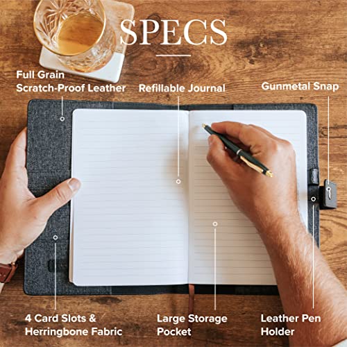 CASE ELEGANCE Black Full Grain Premium Leather Refillable Journal Cover with A5 Lined Notebook - Scratch-Proof DURA-Leather - Image 2