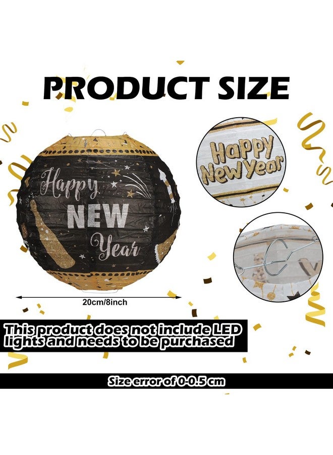 Raiten 18 Pcs 2025 Happy New Year's Eve Party Decorations Kit New Year Hanging Paper Lanterns Black Gold White Hanging Paper Fans Top Hat Wine Glass Hanging Honeycomb Ball for Party Favor - Image 2