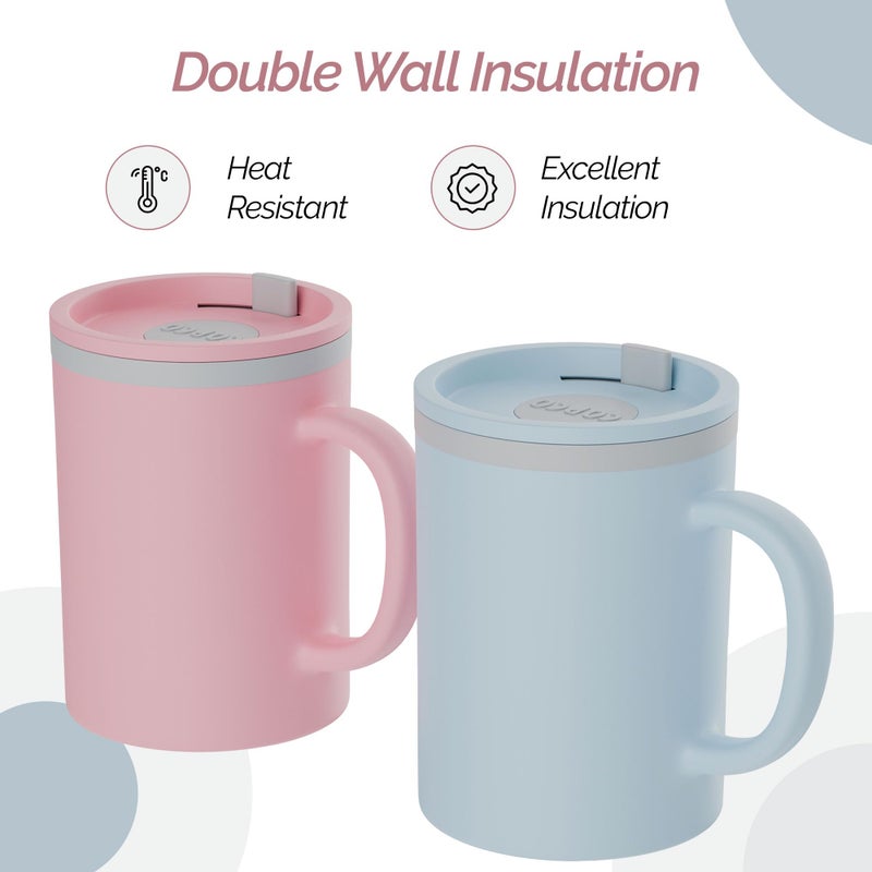 Copco Iconic 16oz Double Wall Insulated Desk Mug with Lid and Handle, Set of 2, BPA-Free Reusable Plastic, Spill-Proof, Microwave & Dishwasher Safe, Wide Mouth, Cup Holder Friendly (Light Blue/Pink) - Image 3