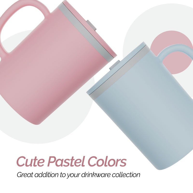 Copco Iconic 16oz Double Wall Insulated Desk Mug with Lid and Handle, Set of 2, BPA-Free Reusable Plastic, Spill-Proof, Microwave & Dishwasher Safe, Wide Mouth, Cup Holder Friendly (Light Blue/Pink) - Image 4