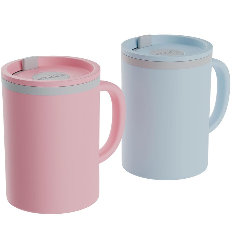 Copco Iconic 16oz Double Wall Insulated Desk Mug with Lid and Handle, Set of 2, BPA-Free Reusable Plastic, Spill-Proof, Microwave & Dishwasher Safe, Wide Mouth, Cup Holder Friendly (Light Blue/Pink) - Image 1