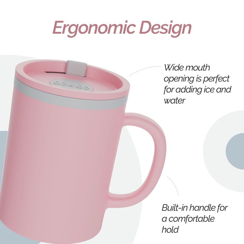 Copco Iconic 16oz Double Wall Insulated Desk Mug with Lid and Handle, Set of 2, BPA-Free Reusable Plastic, Spill-Proof, Microwave & Dishwasher Safe, Wide Mouth, Cup Holder Friendly (Light Blue/Pink) - Image 5