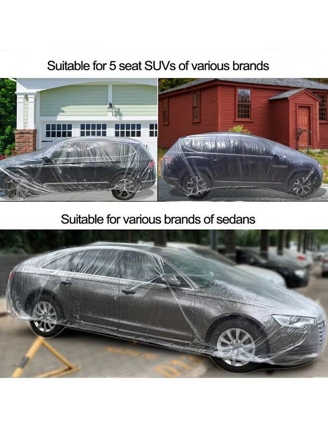 Disposable Car Cover Clear Plastic Car Cover Outdoor Universal Rain Dust Garage Cover with Elastic Band - Image 4