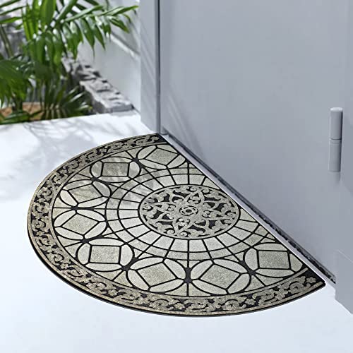 MANO حصيرة باب المدخل الخارجية مانوا، حصيرة ثقيلة نصف دائرية للمدخل الخارجي، حصيرة ترحيب للداخلية نصف دائرية مع قاعدة مطاطية غير قابلة للانزلاق (21" × 33"، رمادي فاتح Navy) - Image 4