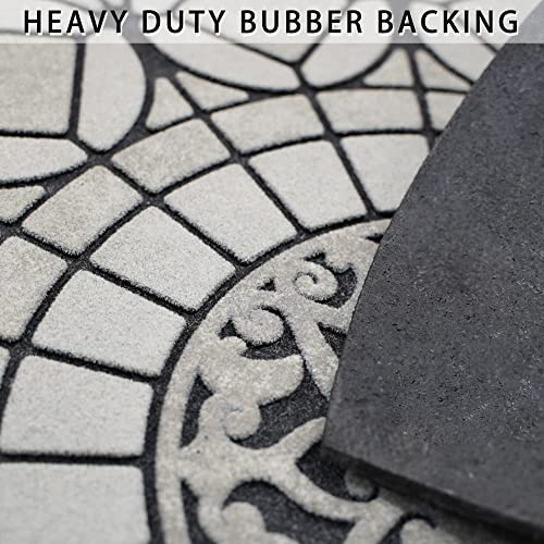 MANO حصيرة باب المدخل الخارجية مانوا، حصيرة ثقيلة نصف دائرية للمدخل الخارجي، حصيرة ترحيب للداخلية نصف دائرية مع قاعدة مطاطية غير قابلة للانزلاق (21" × 33"، رمادي فاتح Navy) - Image 3