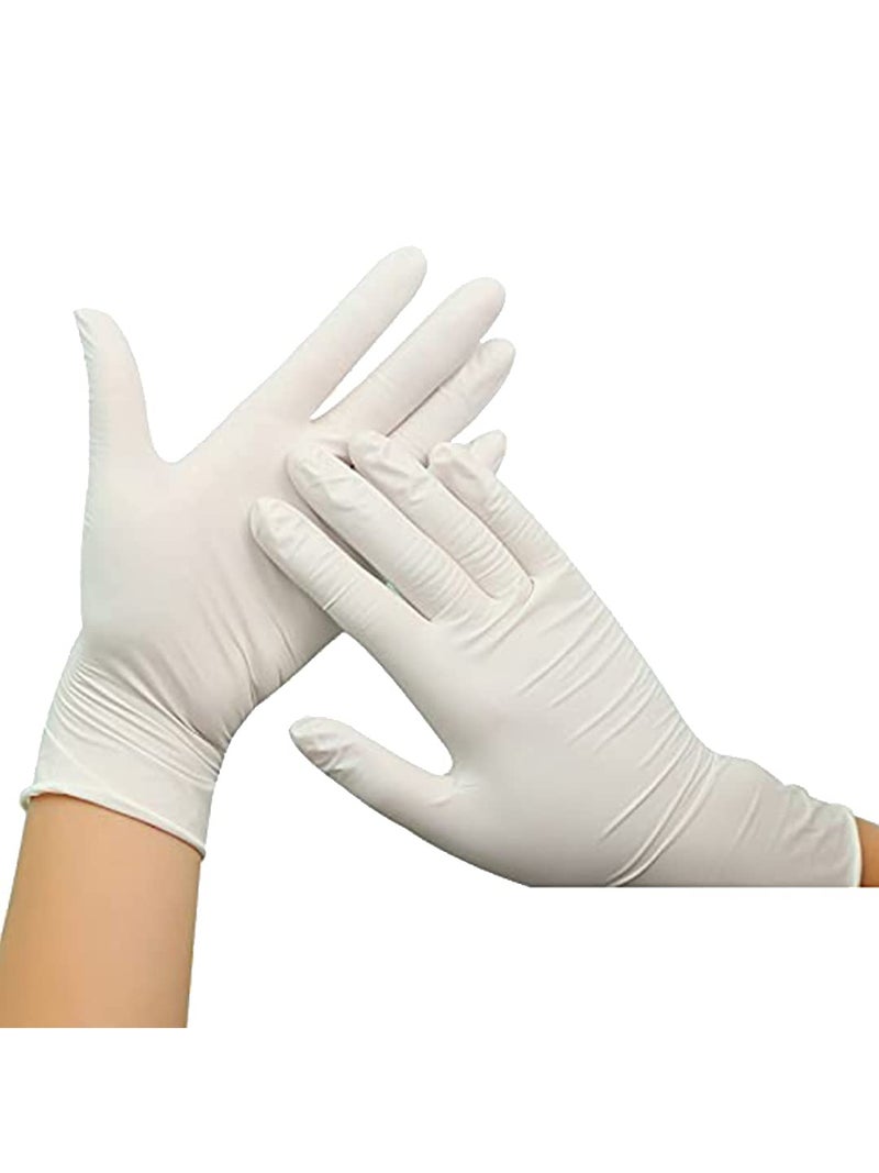 hobf Latex Medical Examination Hand Gloves, Non Sterile and Less Powdered, Pack of 100 Pieces Large Size White color Disposable Latex Examination Gloves For Men & Women. - Image 1