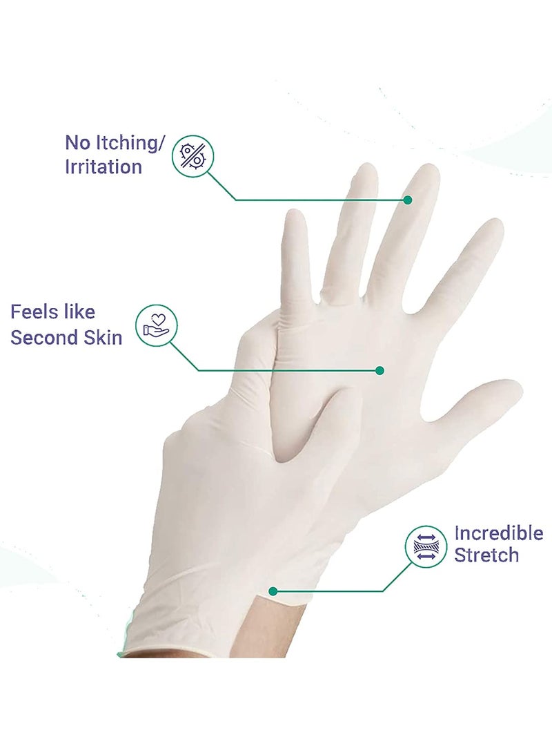 hobf Latex Medical Examination Hand Gloves, Non Sterile and Less Powdered, Pack of 100 Pieces Large Size White color Disposable Latex Examination Gloves For Men & Women. - Image 3