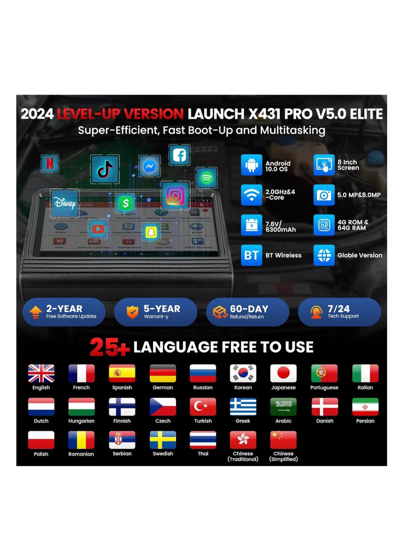 Launch Launch X431 PRO V5.0 8inch Car Diagnostic Tools ECU Online Coding Active Test CANFD DOIP 36 Resets DBScar VII VCI OBD2 Scanner  - Image 5