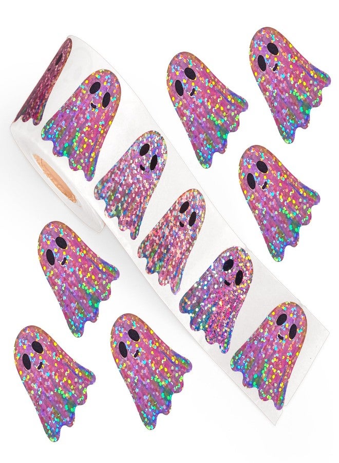 Whaline Halloween Ghost Stickers Roll Laser Pink Funny Ghost Seal Stickers Waterproof Self-Adhesive Decals for Envelope Journal Decor Birthday Baby Shower, 500 Pcs - Image 1