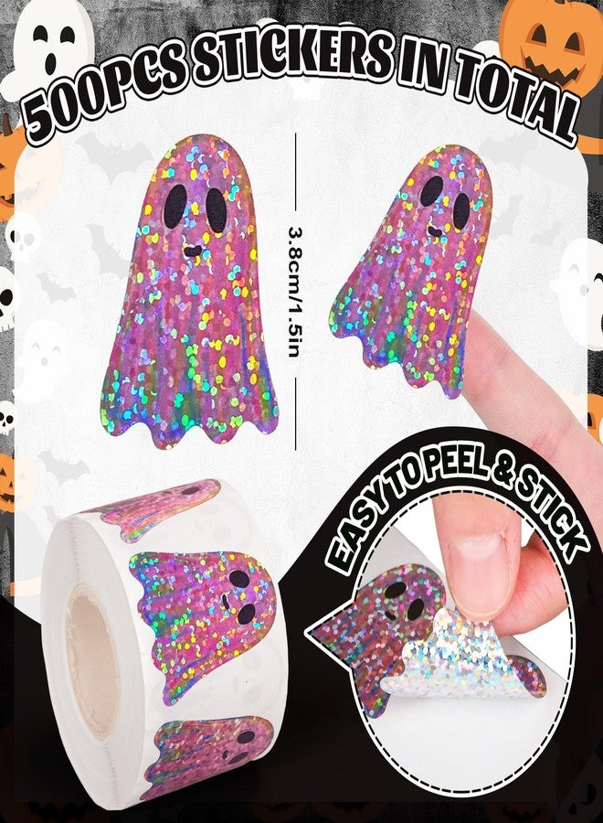 Whaline Halloween Ghost Stickers Roll Laser Pink Funny Ghost Seal Stickers Waterproof Self-Adhesive Decals for Envelope Journal Decor Birthday Baby Shower, 500 Pcs - Image 2