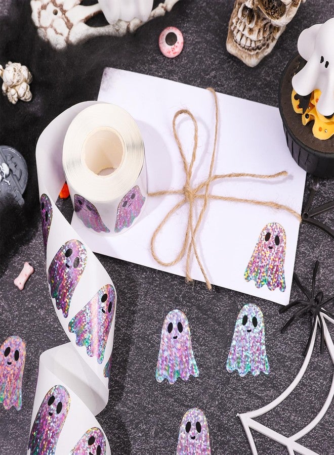 Whaline Halloween Ghost Stickers Roll Laser Pink Funny Ghost Seal Stickers Waterproof Self-Adhesive Decals for Envelope Journal Decor Birthday Baby Shower, 500 Pcs - Image 3