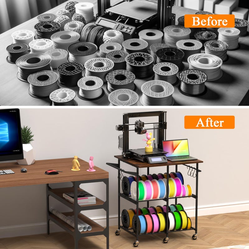 Alyoen 3D Printer Table with Filaments Storage, 360 Rolling Spool Holder with Wheels, Large Capacity 3D Printer Stand Filament Storage Rack for PLA/ABS/TPU, Filament Storage Rack for Workshop Studio Office - Image 3