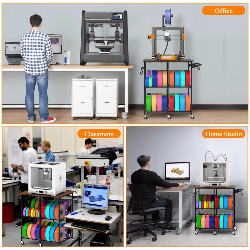 Alyoen 3D Printer Table with Filaments Storage, 360 Rolling Spool Holder with Wheels, Large Capacity 3D Printer Stand Filament Storage Rack for PLA/ABS/TPU, Filament Storage Rack for Workshop Studio Office - Image 5
