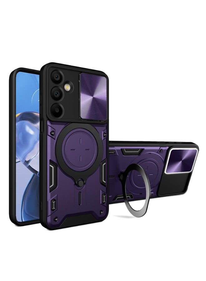 Case Cover Shockproof CD Protective Case with Camera Protection and Metal Ring Compatible with Samsung Galaxy A17 (Purple)
