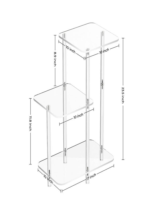Eglaf Acrylic 3 Tiers Side Table - Square Step End Table - Clear Nightstand Small Bedside Table Accent Entryway Table, for Living Room, Bedroom, Hallway, 17'' L x 10'' W x 23.5'' H - Image 3
