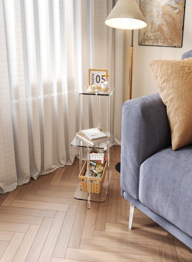 Eglaf Acrylic 3 Tiers Side Table - Square Step End Table - Clear Nightstand Small Bedside Table Accent Entryway Table, for Living Room, Bedroom, Hallway, 17'' L x 10'' W x 23.5'' H - Image 2