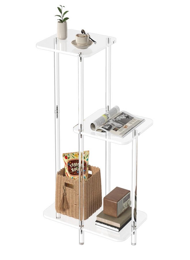 Eglaf Acrylic 3 Tiers Side Table - Square Step End Table - Clear Nightstand Small Bedside Table Accent Entryway Table, for Living Room, Bedroom, Hallway, 17'' L x 10'' W x 23.5'' H - Image 1