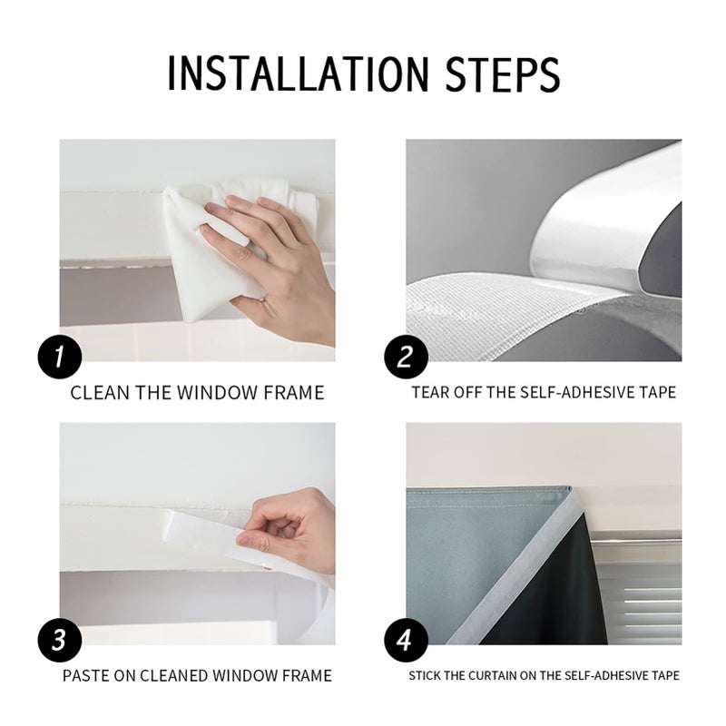 A-jazz AJAZZ self Adhesive Portable 100% Blackout Curtains Simple and Easy to installBedroom Window Thermal Lnsulated Kitchen Room Darkening Black Small Drapes 1-Pack - Image 3