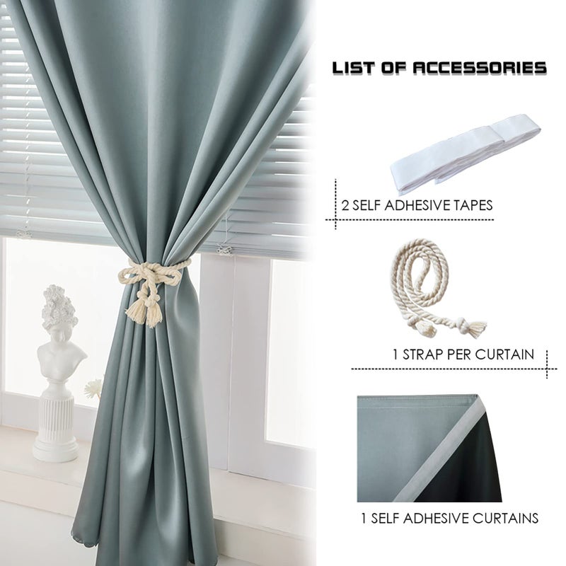 A-jazz AJAZZ self Adhesive Portable 100% Blackout Curtains Simple and Easy to installBedroom Window Thermal Lnsulated Kitchen Room Darkening Black Small Drapes 1-Pack - Image 2