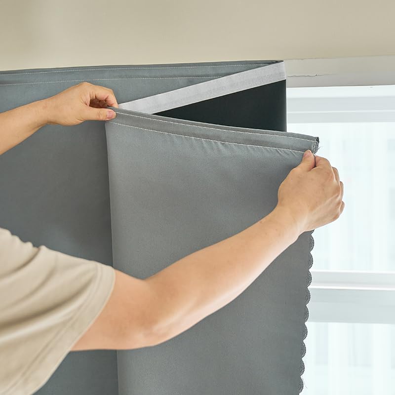 A-jazz AJAZZ self Adhesive Portable 100% Blackout Curtains Simple and Easy to installBedroom Window Thermal Lnsulated Kitchen Room Darkening Black Small Drapes 1-Pack - Image 1