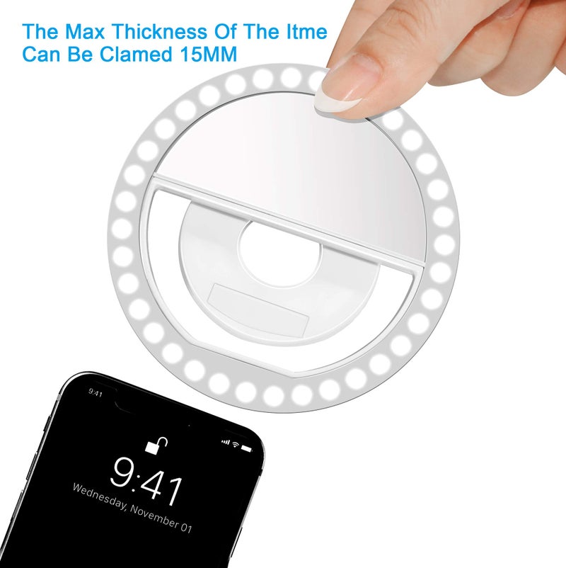XINBAOHONG Selfie Ring Light, XINBAOHONG Rechargeable Portable Clip-on Selfie Fill Light with 36 LED for iPhone/Android Smart Phone Photography, Camera Video, Girl Makes up (White) - Image 2