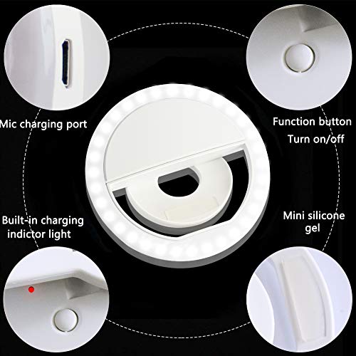 XINBAOHONG Selfie Ring Light, XINBAOHONG Rechargeable Portable Clip-on Selfie Fill Light with 36 LED for iPhone/Android Smart Phone Photography, Camera Video, Girl Makes up (White) - Image 3