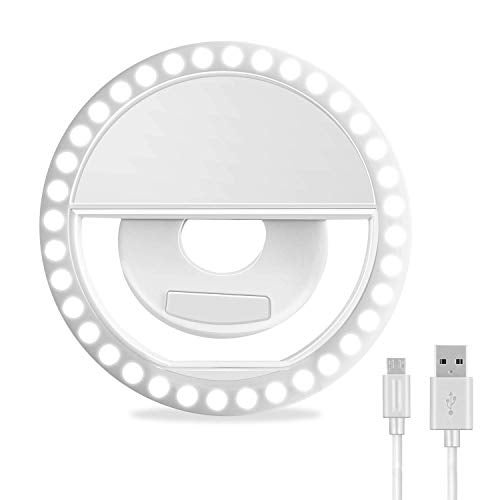 XINBAOHONG Selfie Ring Light, XINBAOHONG Rechargeable Portable Clip-on Selfie Fill Light with 36 LED for iPhone/Android Smart Phone Photography, Camera Video, Girl Makes up (White) - Image 1
