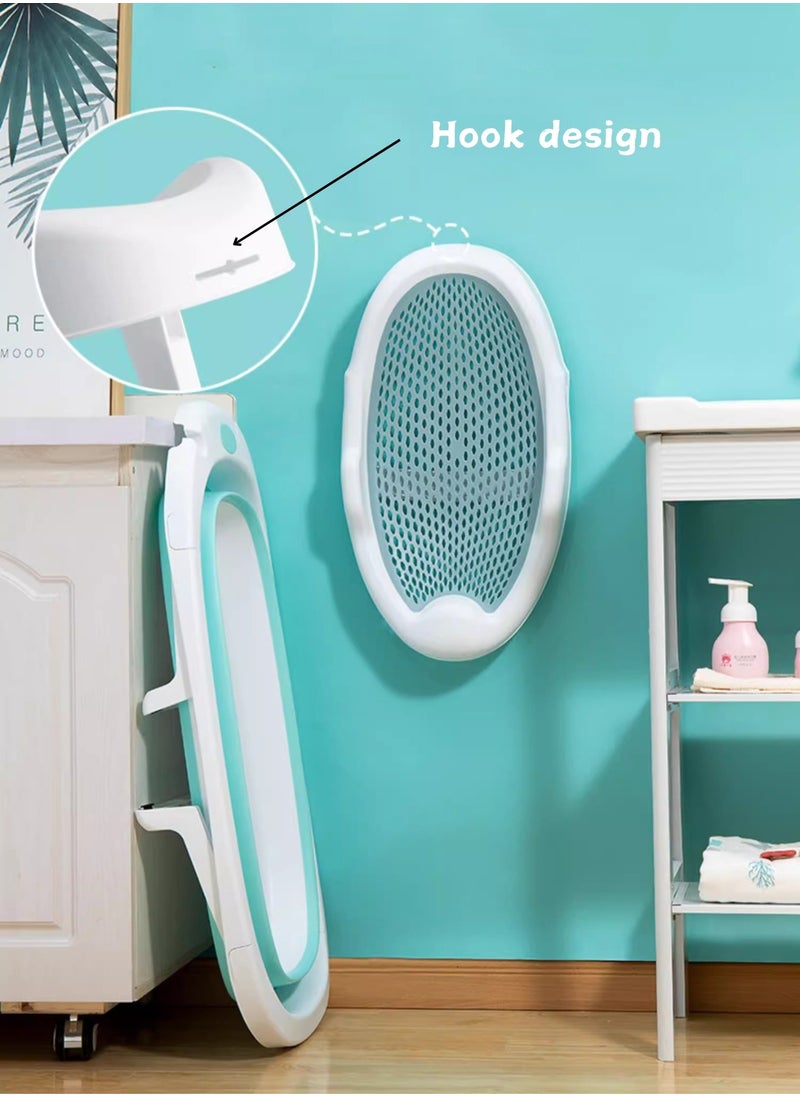 Moms Magic - Bath Rack – Soft TPE Back, Anti-Slip Raised Design, Locking Feet, and Hook – Convenient for Bathtub or Bathroom Use, Easy to Dry-Blue - Image 1