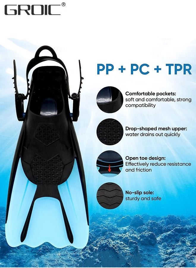 GROIC Snorkel Fins Swim Fins Open Heel, Adjustable and Light Diving Fins Buckles Open Heel Swim Flippers with Good Thrust, Travel Size Short Flippers for Snorkeling Swimming Adult Unisex  - Image 3