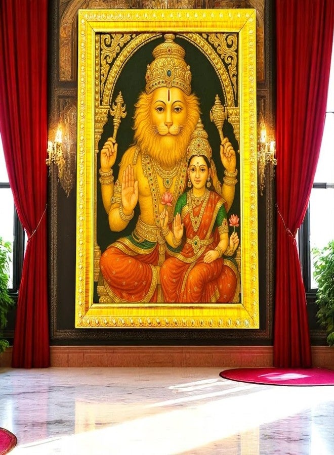 Indianstore4all Lakshmi Narasimha Swamy/Narsimha ji Photo Frame Wall Painting For Home Decoration And Gifting (Wood,Matte,Gold,Small Size,10 x 13 Inch) Bhaghwan photo frame R67R - Image 3