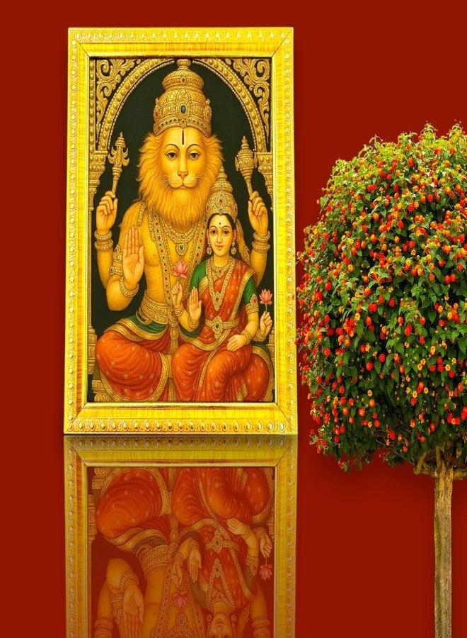 Indianstore4all Lakshmi Narasimha Swamy/Narsimha ji Photo Frame Wall Painting For Home Decoration And Gifting (Wood,Matte,Gold,Small Size,10 x 13 Inch) Bhaghwan photo frame R67R - Image 2