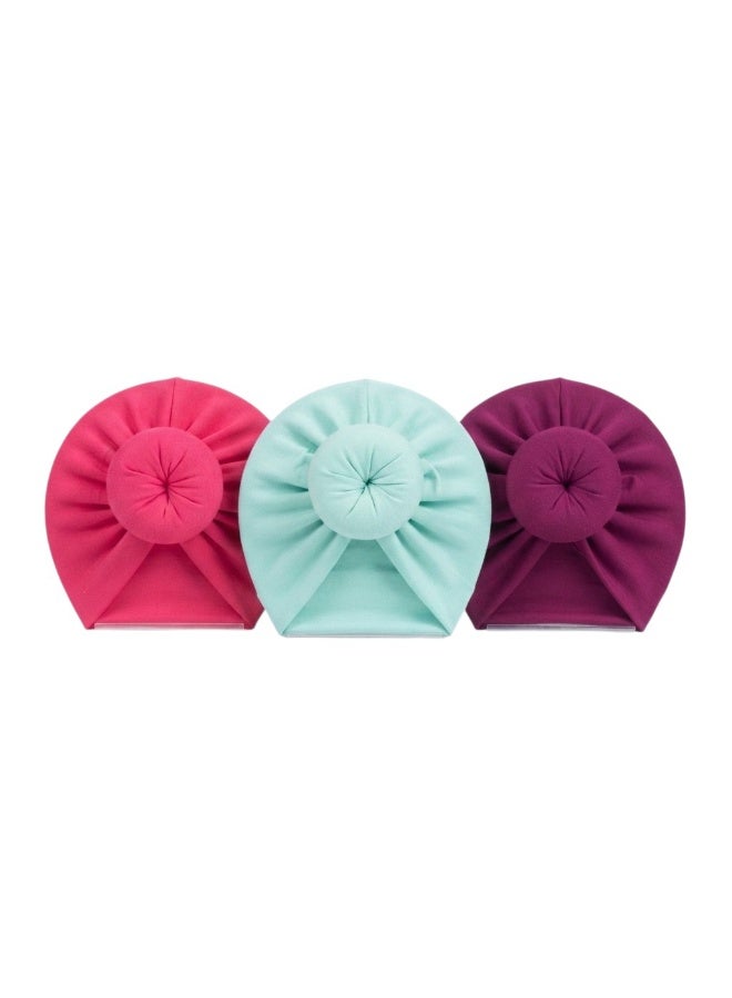 3-Piece Cotton Baby Turban Set with Elegant Knot Design Assorted Colors - Image 2
