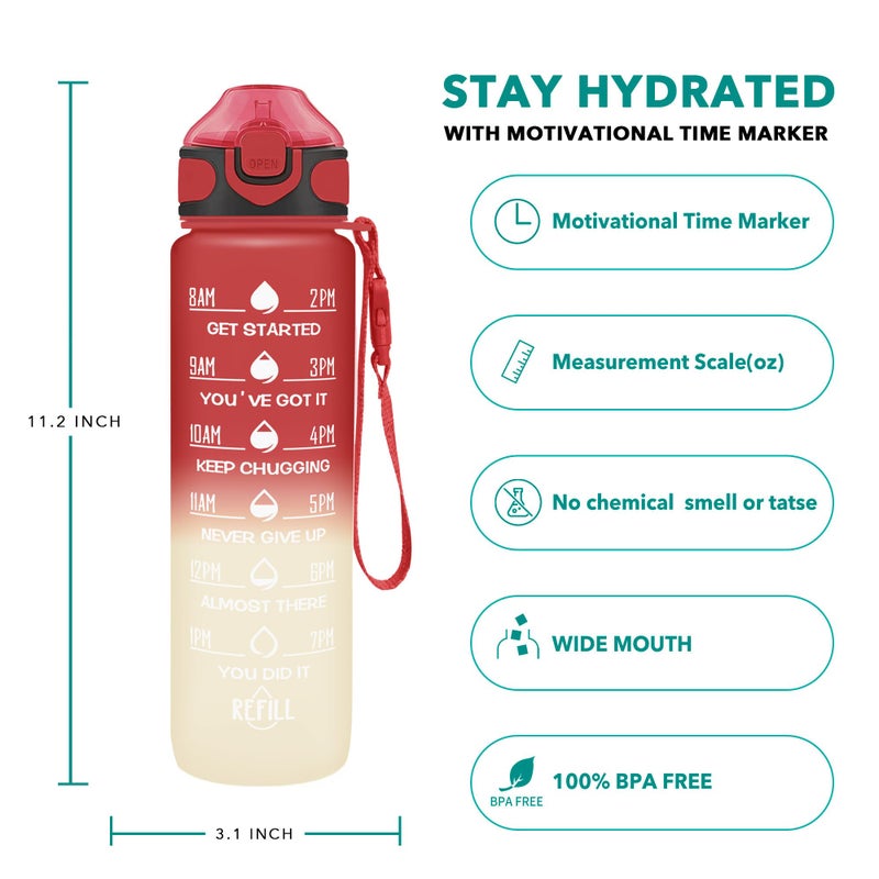 Enerbone 32 oz Drinking Water Bottle with Times to Drink and Straw  Motivational with Carrying Strap  Leakproof BPA & Toxic Free  Ensure You Drink Enough Water for Fitness Gym Outdoor - Image 1