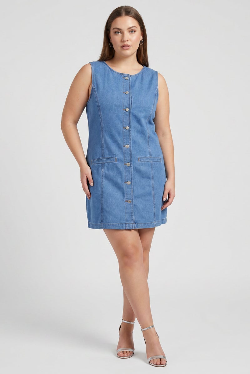 Threadbare Women Washed Denim Mini Dress, Blue - Image 1