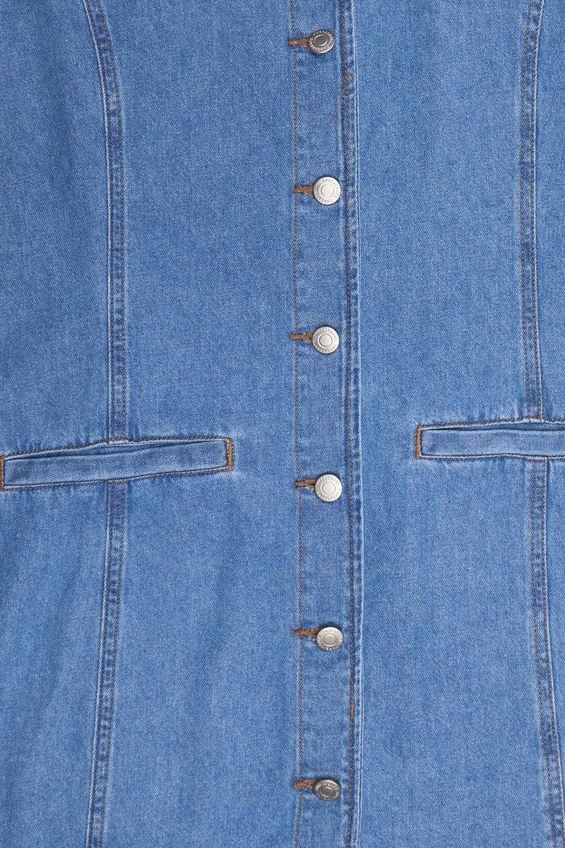 Threadbare Women Washed Denim Mini Dress, Blue - Image 5